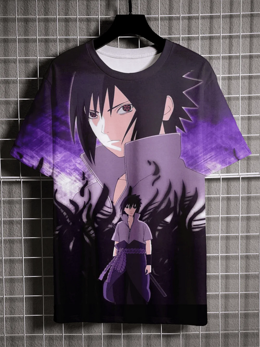 Naruto Uchiha Sasuke 3D-Druck T-Shirt Herren Übergroßer Hip-Hop-Stil