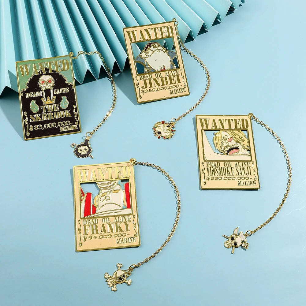 Anime One Pieces Pirates reward Metal Bookmarks with Tassel Gold Collection