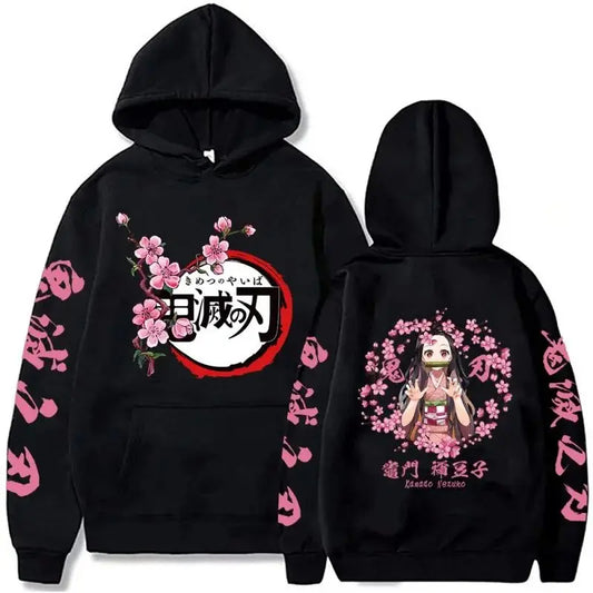 Anime Demon Slayer Hoodies Kamado Nezuko Print Unisex Plus Size Round Neck Streetwear Pullover Top for Men and Women