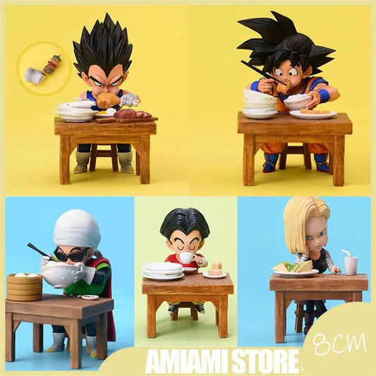 8 cm große Dragon Ball Z-Figuren – Vegeta, Goku, Krillin und Android 18, Essszene, PVC-Modell, Spielzeuggeschenk