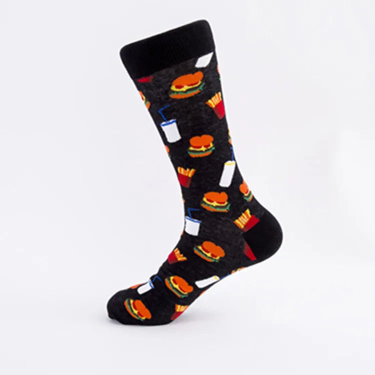 Große Cartoon-Socken für Herren – Bier & Burger Cotton Happy Socks