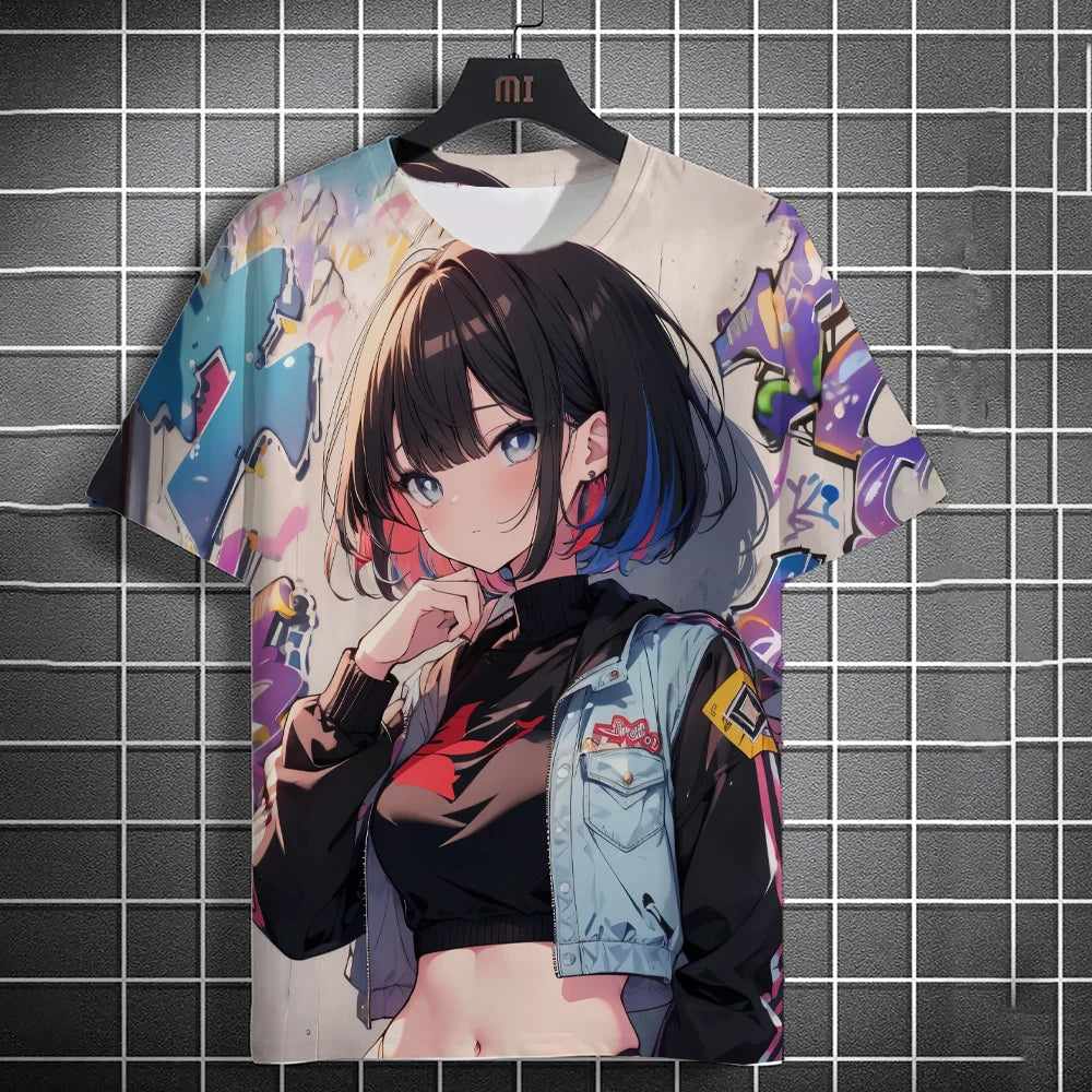 T-shirt personnage d'anime – Impression d'art graffiti 3D de beauté sexy
