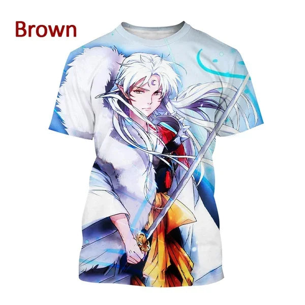 T-shirt imprimé 3D Inuyasha style anime d'été Harajuku décontracté