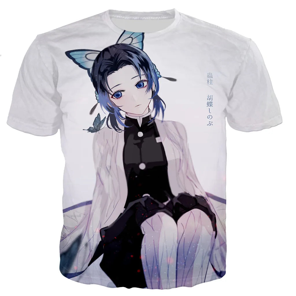 T-shirt imprimé en 3D Demon Slayer Kochou Shinobu unisexe style Harajuku