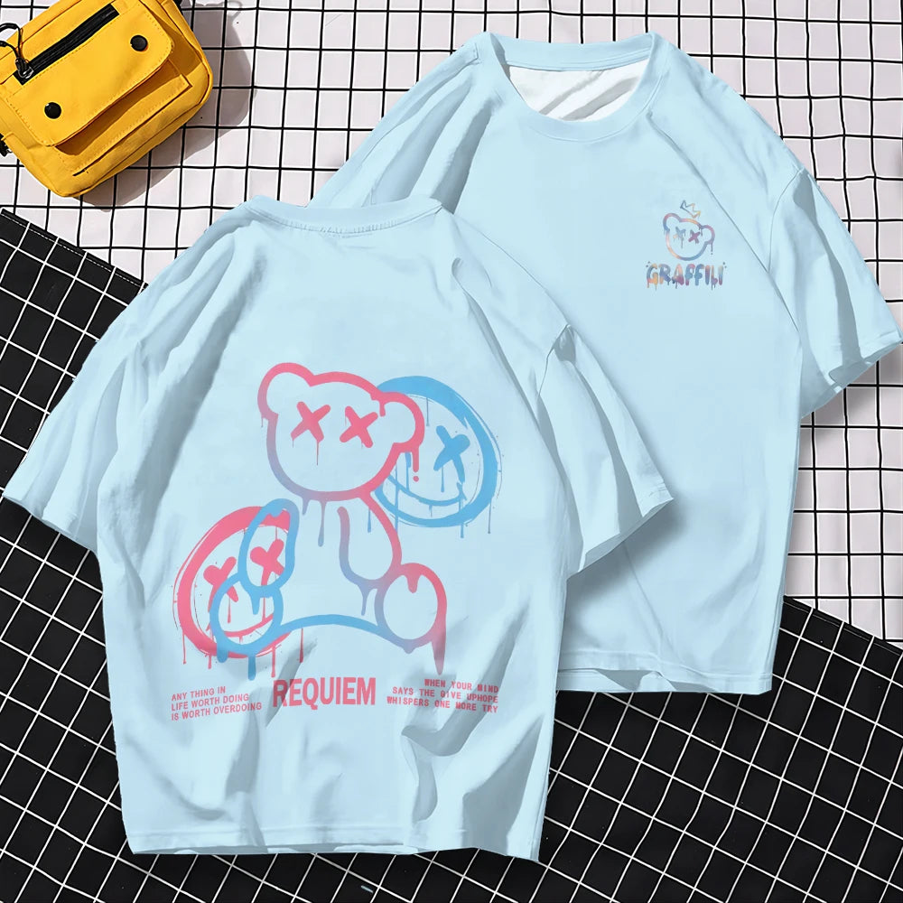 T-shirt à manches courtes avec ours 3D Harajuku