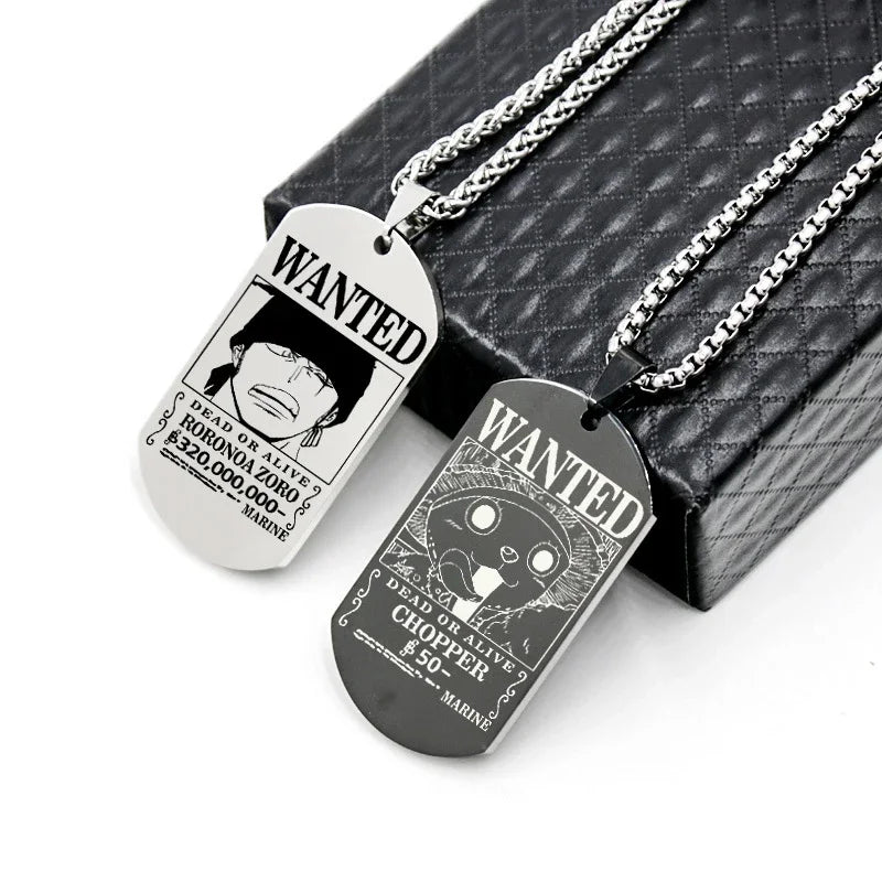 One Piece Wanted Poster Necklace Pendant - Luffy & Zoro Metal Charms | Unisex Jewelry & Gifts