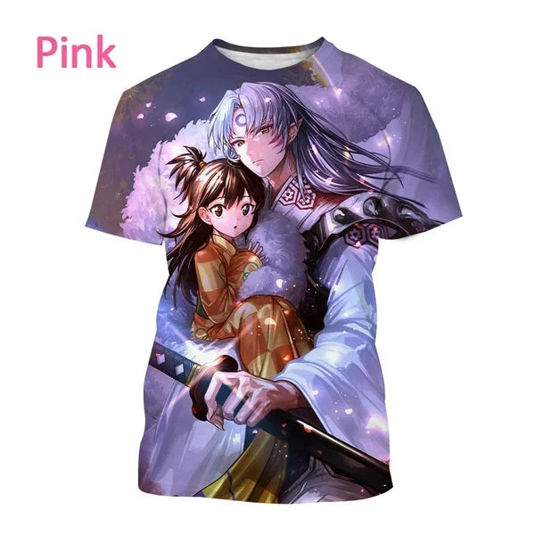 T-shirt imprimé 3D Inuyasha style anime d'été Harajuku décontracté