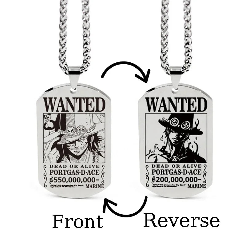 One Piece Wanted Poster Necklace Pendant - Luffy & Zoro Metal Charms | Unisex Jewelry & Gifts