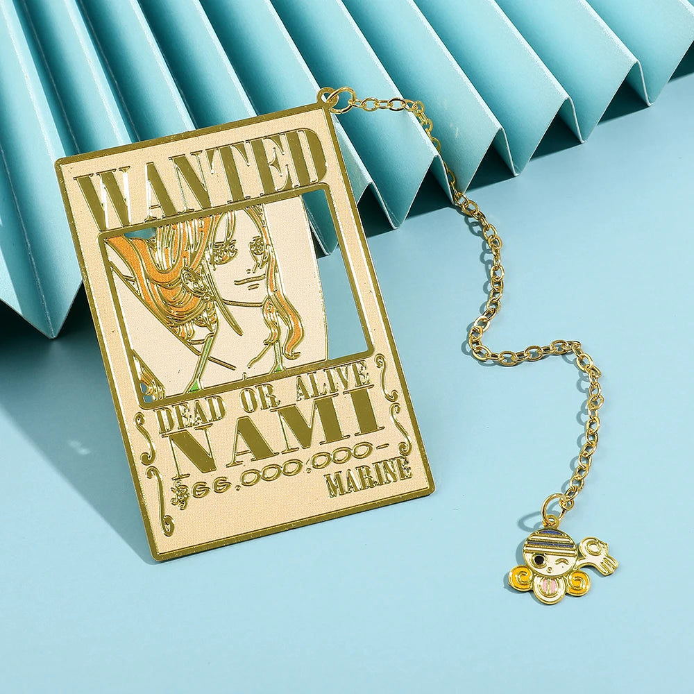 Anime One Pieces Pirates reward Metal Bookmarks with Tassel Gold Collection