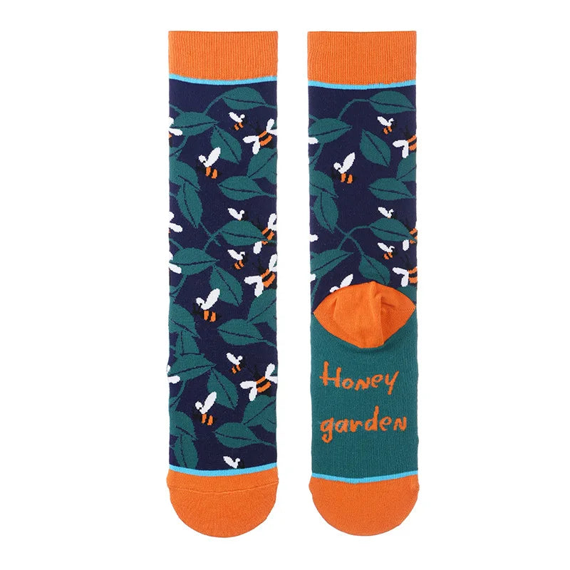 Modische bunte Pflanzen- und Igelsocken – Frühlings-Herbst-Baumwollsocken