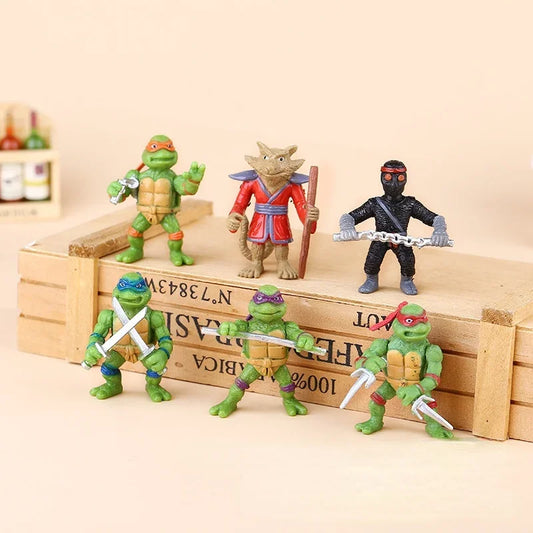 6pcs Bandai Teenage Mutant Ninja Turtles Mini Dolls – Cartoon Toy Cake Toppers & Birthday Gift