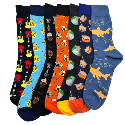 Lässige Socken – Lustiger Hai-, Bienen- und Enten-Cartoon-Druck, Harajuku-Skateboard-Stil