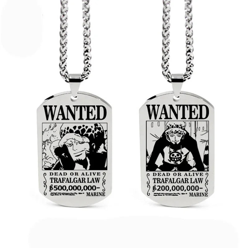 One Piece Wanted Poster Necklace Pendant - Luffy & Zoro Metal Charms | Unisex Jewelry & Gifts