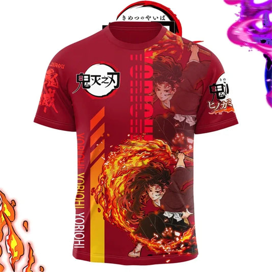 Demon Killer 3D Printed Unisex Short Sleeve T-Shirt Japanese Anime Street Fashion Breathable Top for Men