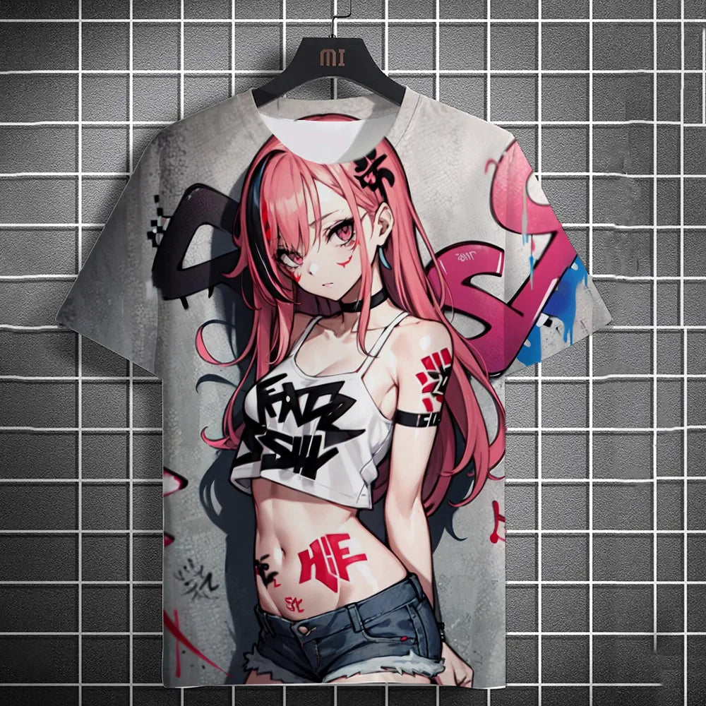 T-shirt personnage d'anime – Impression d'art graffiti 3D de beauté sexy