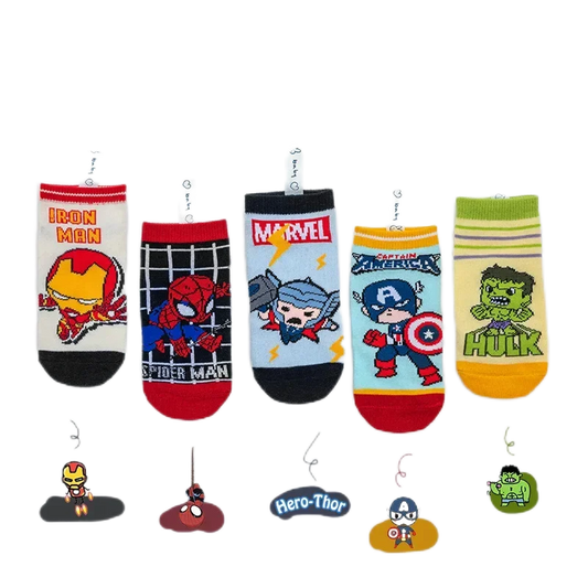 5 Paar Spiderman & Avengers Kindersocken – Kurze Cartoon-Bootssocken für Jungen (1–12 Jahre)