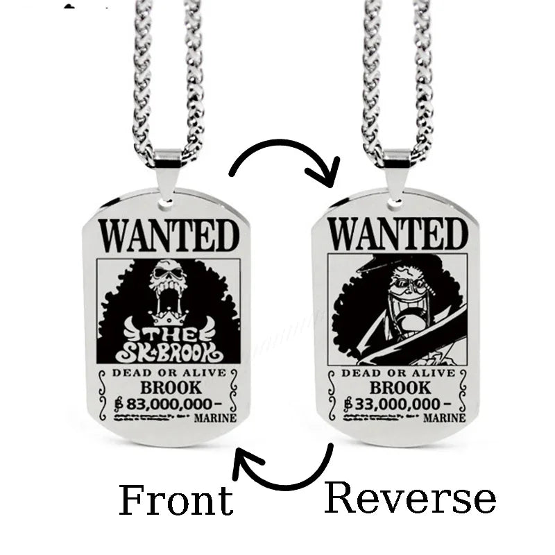 One Piece Wanted Poster Necklace Pendant - Luffy & Zoro Metal Charms | Unisex Jewelry & Gifts