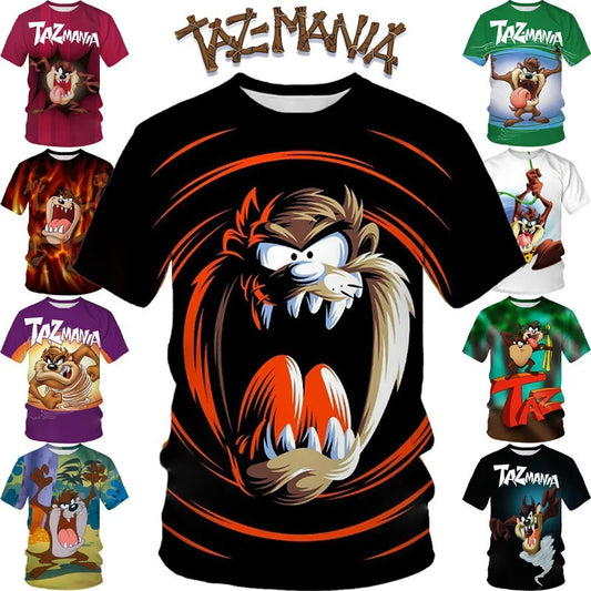 Klassisches T-Shirt mit Anime-Grafik und 3D-Cartoon-Charakter, Rundhalsausschnitt