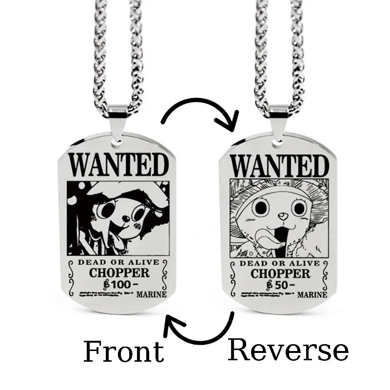One Piece Wanted Poster Necklace Pendant - Luffy & Zoro Metal Charms | Unisex Jewelry & Gifts