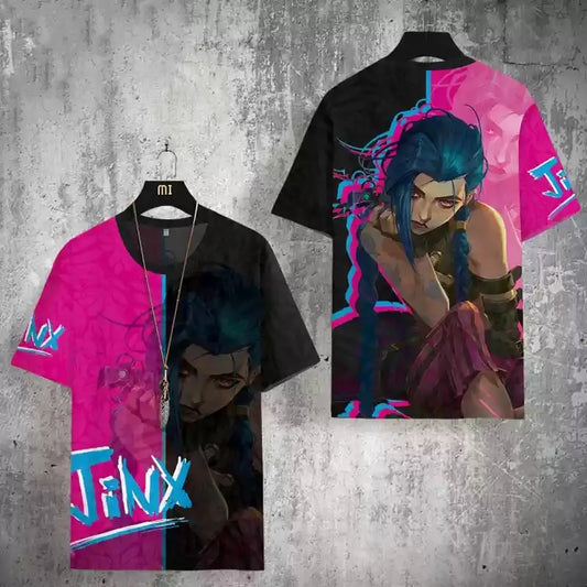 Arcane League Jinx 3D Printed T-Shirt for Men Women Adult Anime Fashion Harajuku Cartoon Cosplay Clothing Short Sleeve Top