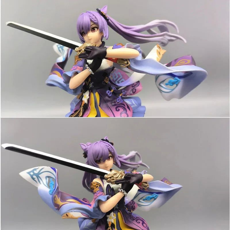 25CM Anime Figur Genshin Impact Keqing Schwingen Sie ein Schwert stehend Spielzeug Sammlung