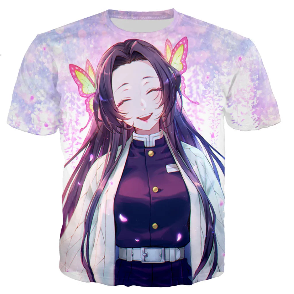 T-shirt imprimé en 3D Demon Slayer Kochou Shinobu unisexe style Harajuku