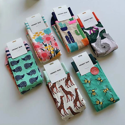 Modische bunte Pflanzen- und Igelsocken – Frühlings-Herbst-Baumwollsocken