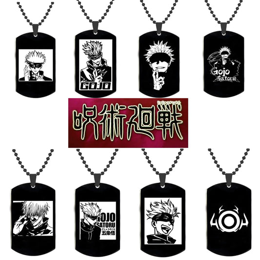 Collier pendentif Jujutsu Kaisen - Plaques d'identité en acier inoxydable Gojo Satoru et Ryomen Sukuna | Bijoux Cosplay