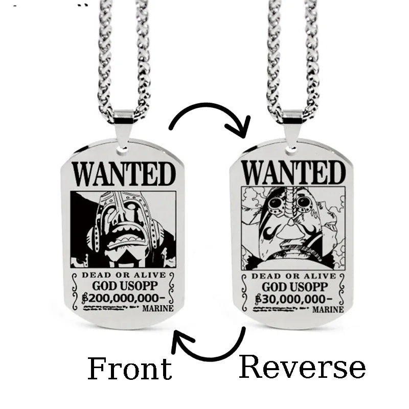 One Piece Wanted Poster Necklace Pendant - Luffy & Zoro Metal Charms | Unisex Jewelry & Gifts