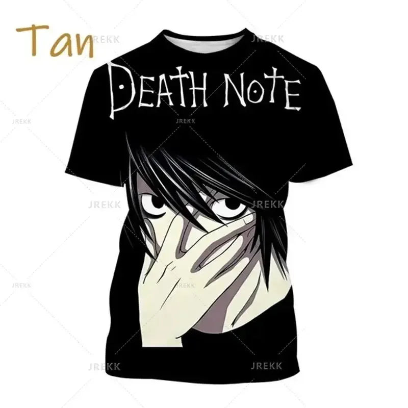 T-shirt d'été imprimé en 3D Death Note