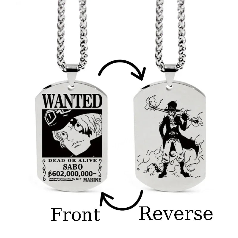 One Piece Wanted Poster Necklace Pendant - Luffy & Zoro Metal Charms | Unisex Jewelry & Gifts