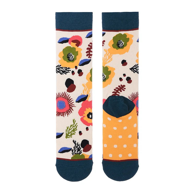 Modische bunte Pflanzen- und Igelsocken – Frühlings-Herbst-Baumwollsocken
