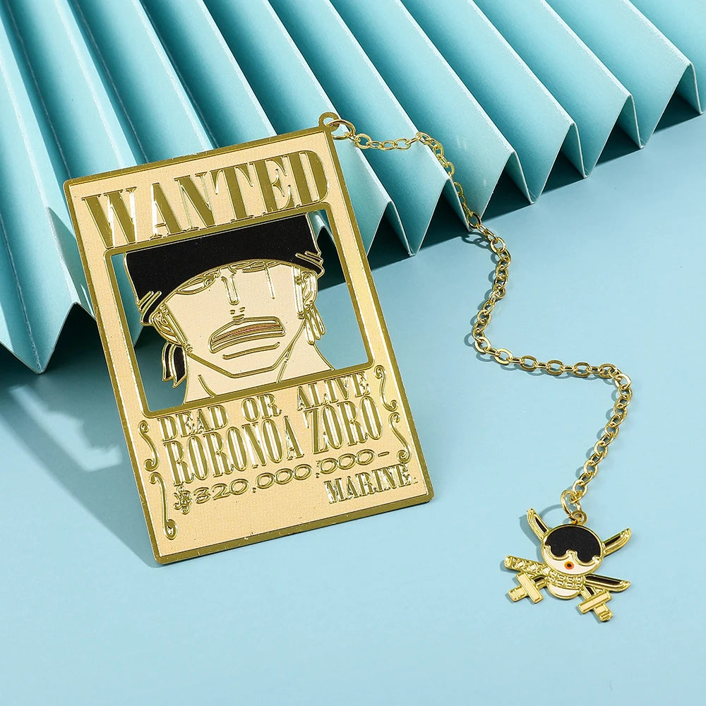 Anime One Pieces Pirates reward Metal Bookmarks with Tassel Gold Collection