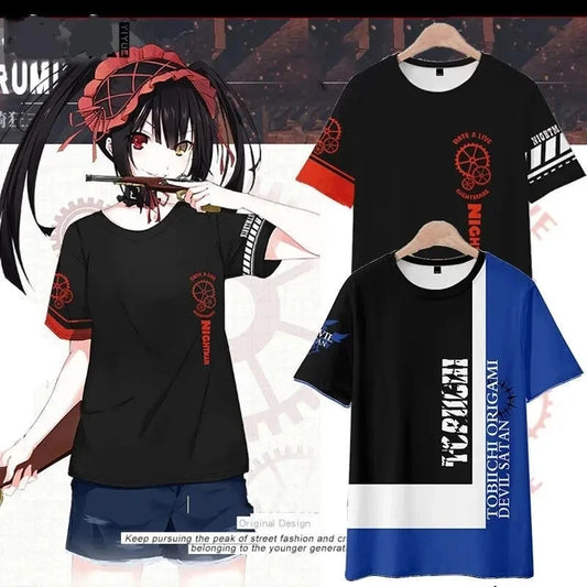 T-Shirt mit Anime-Charakter und Tokisaki Kurumi-Aufdruck, 3D-Druck, kurzärmelig, Sommermode, Harajuku-Stil, Cartoon-Oberteil für Männer/Frauen/Kinder