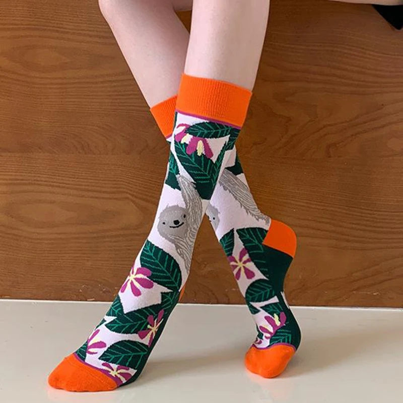 Modische bunte Pflanzen- und Igelsocken – Frühlings-Herbst-Baumwollsocken