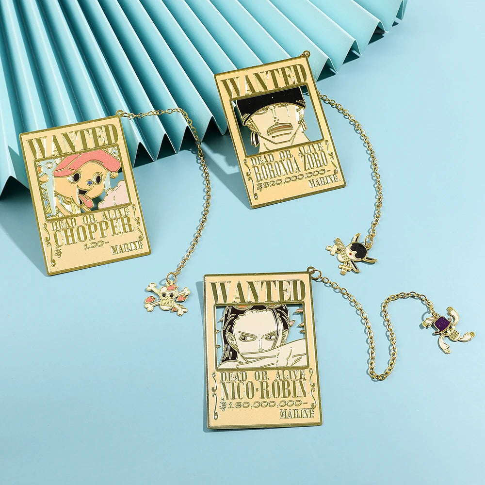 Anime One Pieces Pirates reward Metal Bookmarks with Tassel Gold Collection