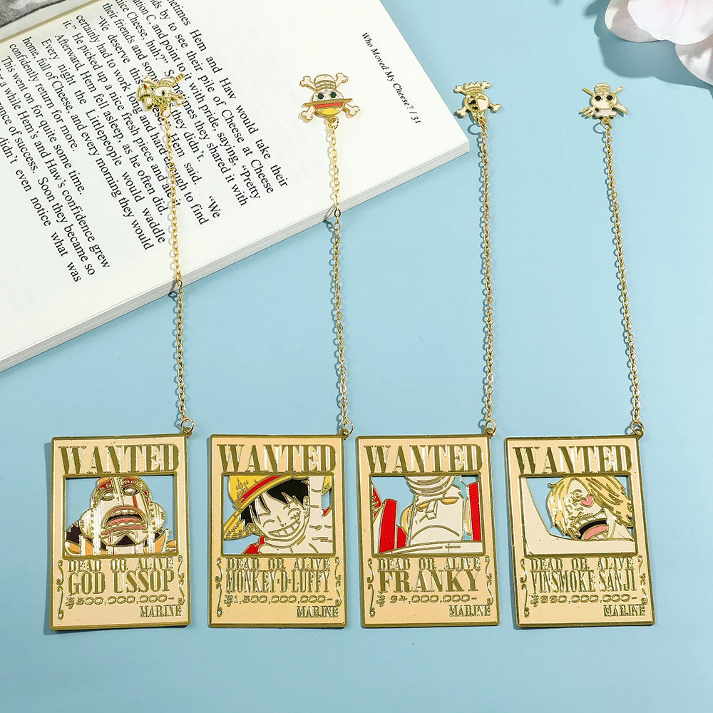 Anime One Pieces Pirates reward Metal Bookmarks with Tassel Gold Collection