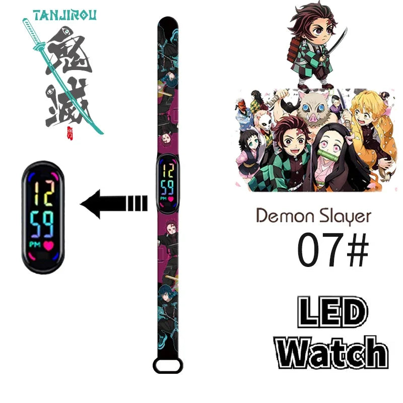 Pokémon & Demon Slayer LED-Uhr – Tanjirou & Nezuko Silikon-Touchscreen, wasserdicht, Sportgeschenk