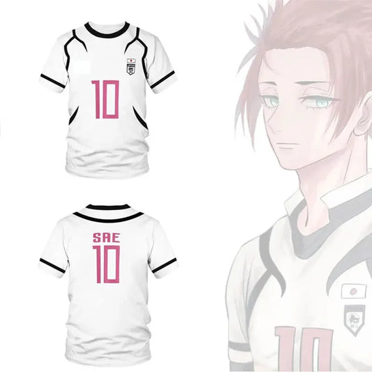 Anime Football Jersey T-Shirt for Men Women Children's Eye Catching Short Sleeve Summer Sport Shirt in Blue and White