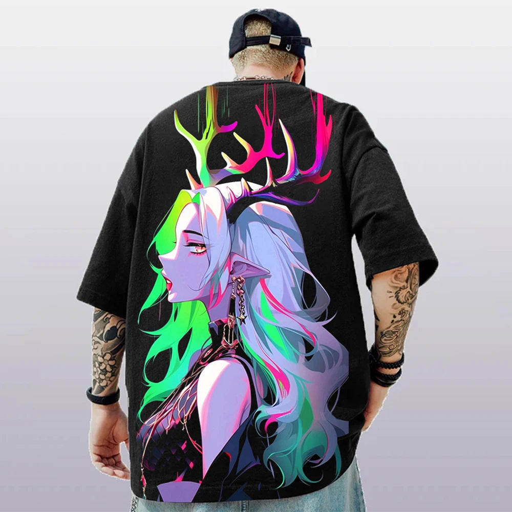 T-shirt d'été pour hommes avec imprimé anime 3D surdimensionné, haut décontracté tendance