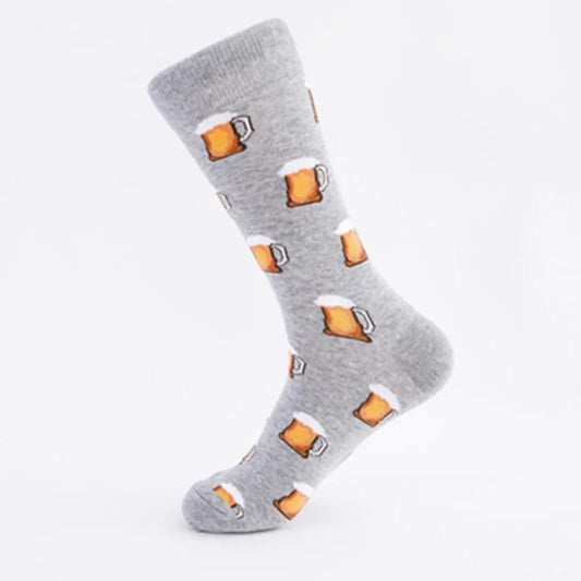 Große Cartoon-Socken für Herren – Bier & Burger Cotton Happy Socks