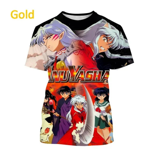 T-shirt imprimé 3D Inuyasha style anime d'été Harajuku décontracté