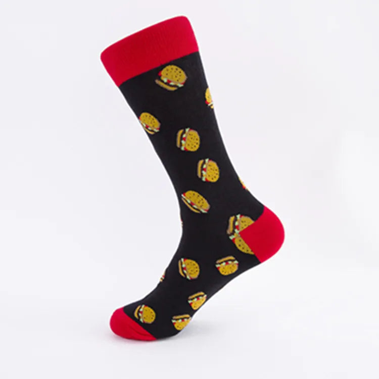 Große Cartoon-Socken für Herren – Bier & Burger Cotton Happy Socks