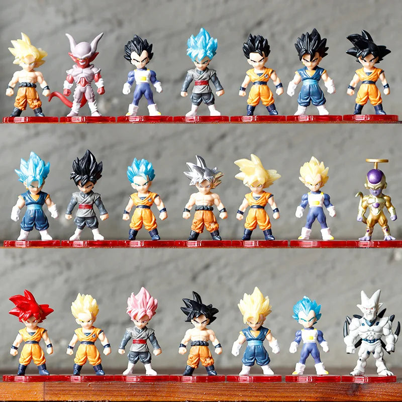 Figurine d'action Anime Dragon Ball Super Saiyan Son Goku Modèle Cadeaux à collectionner 7 cm 21 pièces dans un ensemble