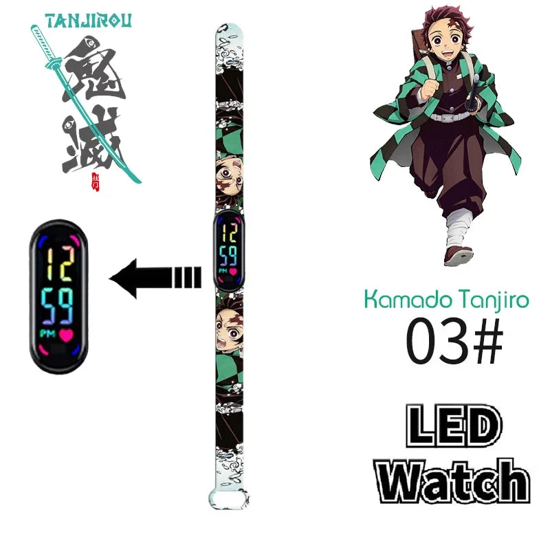 Pokémon & Demon Slayer LED-Uhr – Tanjirou & Nezuko Silikon-Touchscreen, wasserdicht, Sportgeschenk