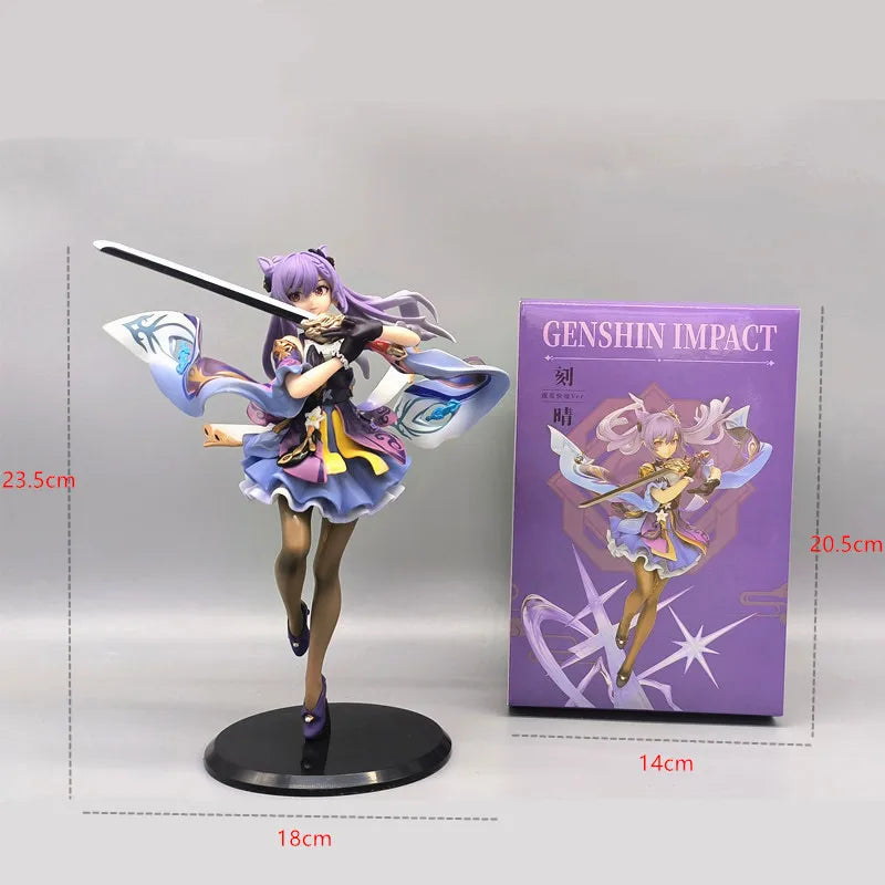25CM Anime Figur Genshin Impact Keqing Schwingen Sie ein Schwert stehend Spielzeug Sammlung