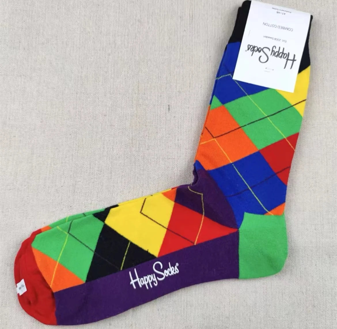 Diamond Check Happy Socks für Herren – Geometrische Sportsocken aus Baumwolle (Größe 41–46)