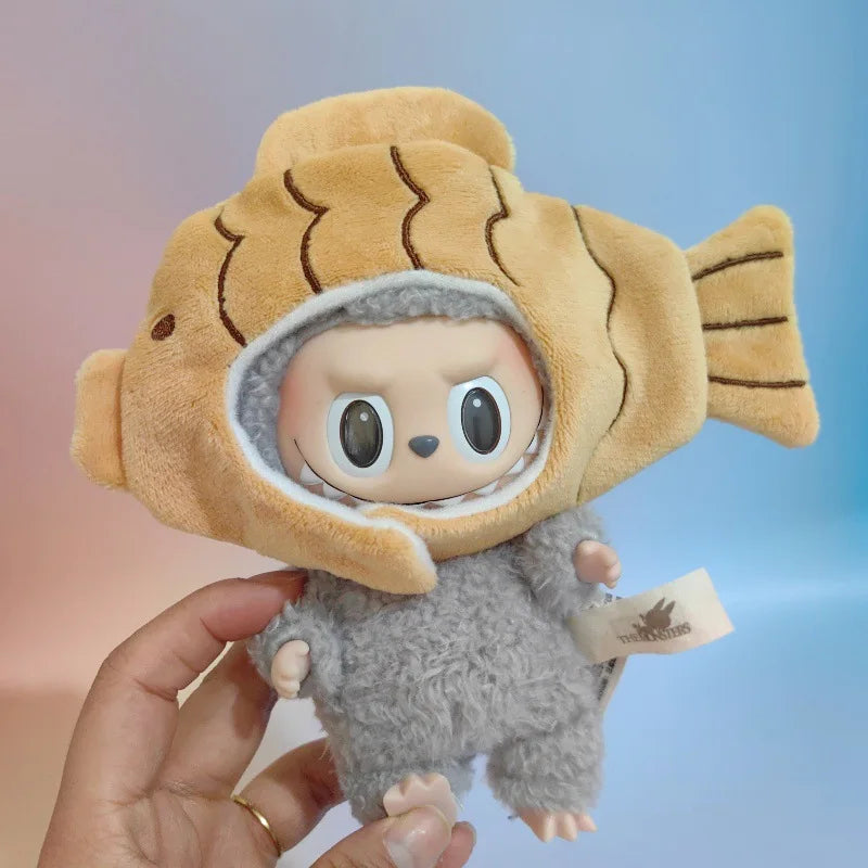 Labubu Vinyl-Kleidung, Plüschpuppe, Blindbox, 17 cm, Anhänger, Taiyaki, Bjd, Kopfbedeckung, Zubehör, Dekoration, Cartoon, niedliches modisches Spielzeug