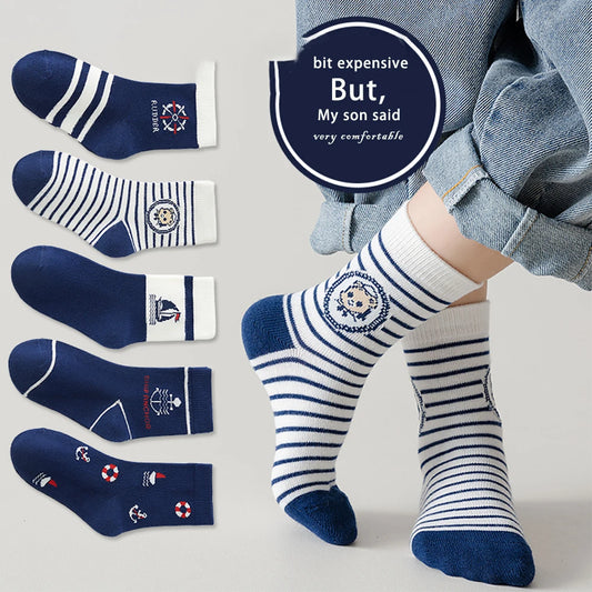 5 Paar Mid-Tube-Socken für Jungen – atmungsaktiv, hochelastisch, Animal-Print (1–14 Jahre)