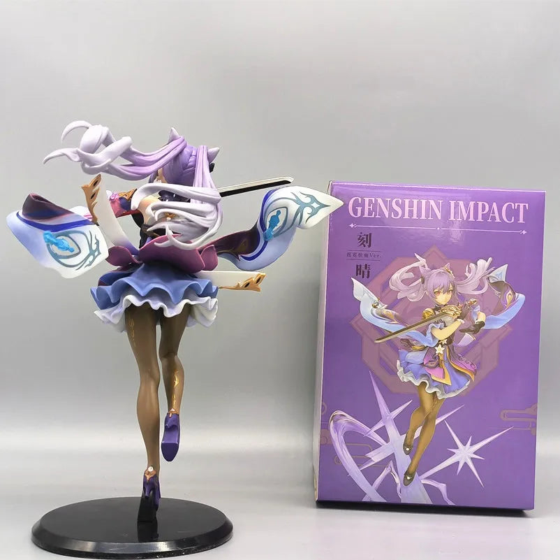 25CM Anime Figur Genshin Impact Keqing Schwingen Sie ein Schwert stehend Spielzeug Sammlung